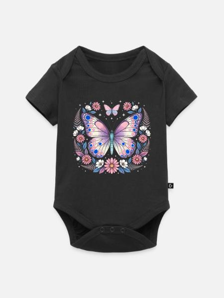 Pastellschmetterling im Blütenkranz - Baby Premium Kurzarmbody - Schwarz