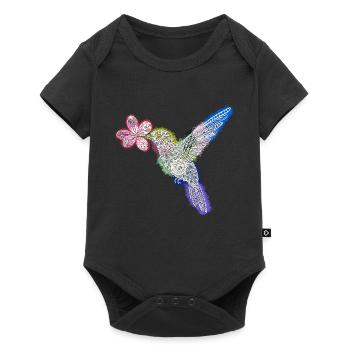 Zentangle-Kolibri mit Blume - Baby Premium Kurzarmbody - Schwarz - Vorne