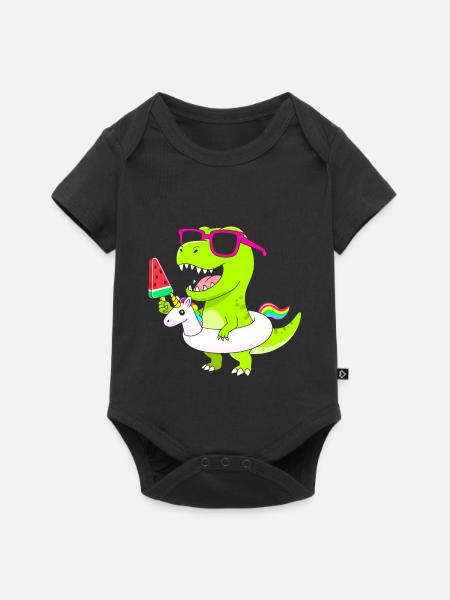 Neon-Dino mit Eis und Einhorn - Baby Premium Kurzarmbody - Schwarz