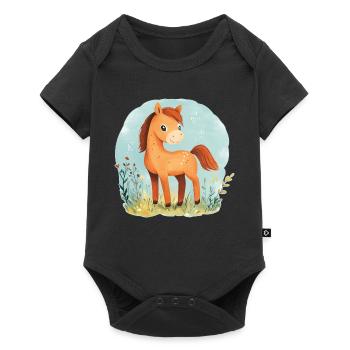 Cheval sur la prairie - Body à manches courtes Premium Bébé - noir - Devant