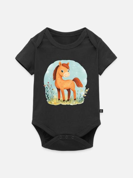 Pferd auf Wiese - Baby Premium Kurzarmbody - Schwarz
