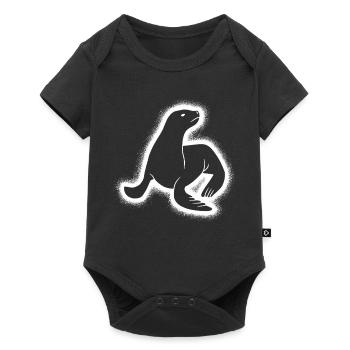 Robbe Seehund Kinder Jungen Herren Robben - Baby Premium Kurzarmbody - Schwarz - Vorne