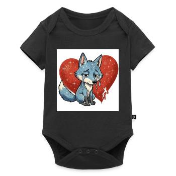 Fuchs tier traurig symbol herz gebrochen  - Baby Premium Kurzarmbody - Schwarz - Vorne