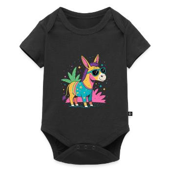 Eselfestliche Regenbogensonnenbrille - Baby Premium Kurzarmbody - Schwarz - Vorne