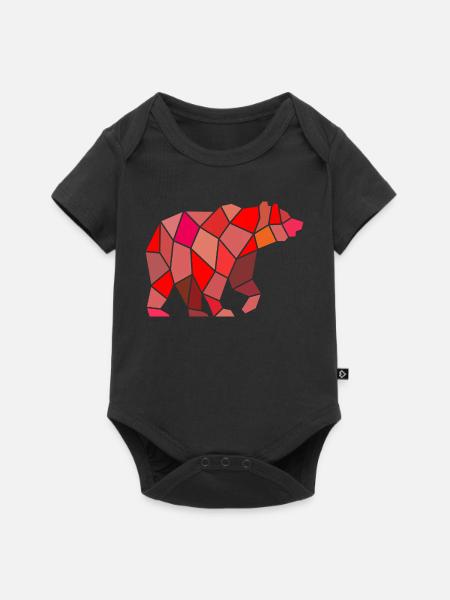 Geometrischer Bär aus Mosaik - Baby Premium Kurzarmbody - Schwarz