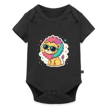 Lion Arc-en-Ciel Avec Lunettes - Body à manches courtes Premium Bébé - noir - Devant
