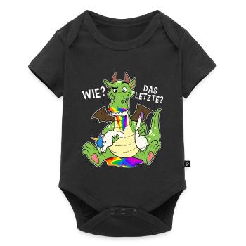 Bunter Drache isst Letztes Einhorn Humor - Baby Premium Kurzarmbody - Schwarz - Vorne