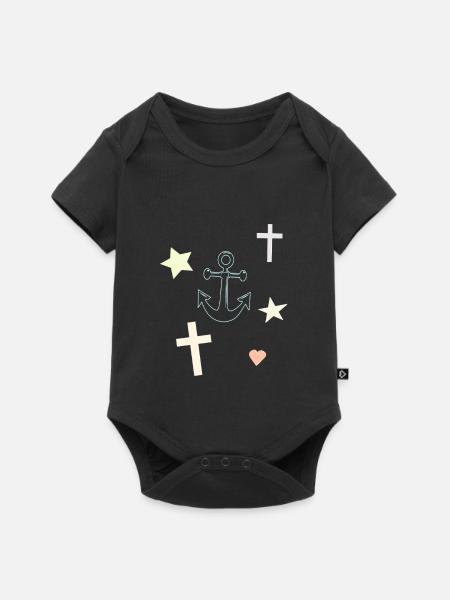 Ankertraum Sterne Herzen Motiv - Baby Premium Kurzarmbody - Schwarz