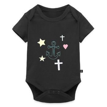 Pastel Anchor with Stars and Heart - Baby Premium short-sleeve bodysuit - black - Front
