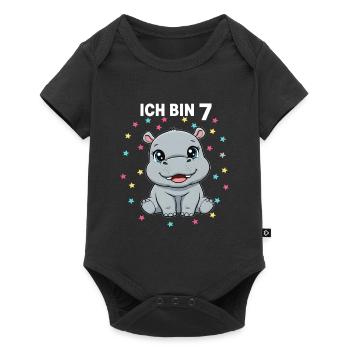 Ich bin 7 - Süßes Nilpferd zum 7. Geburtstag - Baby Premium Kurzarmbody - Schwarz - Vorne