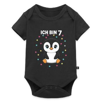Ich bin 7 - Süßes Pinguin zum 7. Geburtstag - Baby Premium Kurzarmbody - Schwarz - Vorne