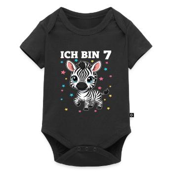 Ich bin 7 - Süßes Zebra zum 7. Geburtstag - Baby Premium Kurzarmbody - Schwarz - Vorne