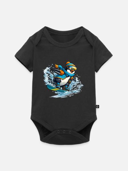Pinguin Snowboard Blauorange - Baby Premium Kurzarmbody - Schwarz