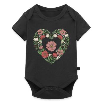 Floral Heart Botanical Bloom Design - Baby Premium short-sleeve bodysuit - black - Front