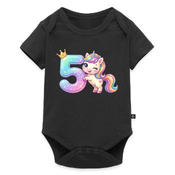 J’ai 5 ans d’anniversaire de fille licorne de Kawaii - Body à manches courtes Premium Bébé - noir - Devant