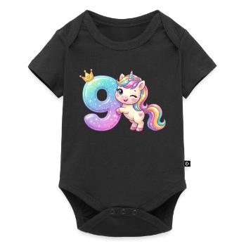 J’ai 9 ans d’anniversaire de la Fille Licorne de Kawaii - Body à manches courtes Premium Bébé - noir - Devant