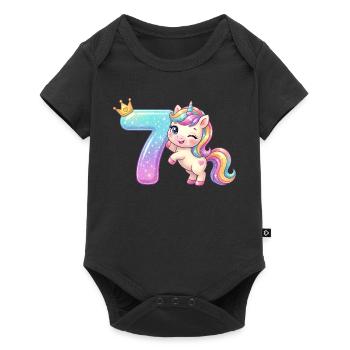 J’ai 7 ans de Kawaii Unicorn Girl Anniversaire - Body à manches courtes Premium Bébé - noir - Devant