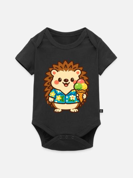 Igel mit Eis im Hawaii-Stil - Baby Premium Kurzarmbody - Schwarz