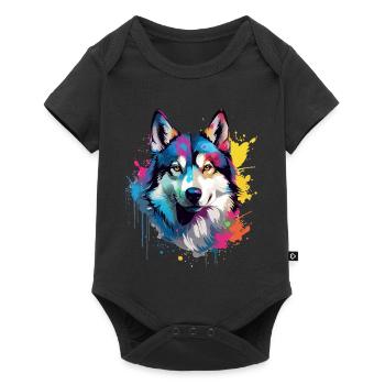 Art coloré éclaboussé de Husky de chien - Body à manches courtes Premium Bébé - noir - Devant