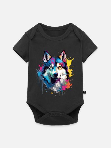 Dog Husky Bunte Spritzkunst - Baby Premium Kurzarmbody - Schwarz