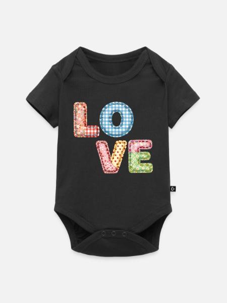 Love Patchwork Design Bunte Stoffflicken - Baby Premium Kurzarmbody - Schwarz
