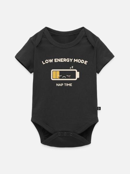 Energiearmer Modus – Pflichtschläfchen - Baby Premium Kurzarmbody - Schwarz