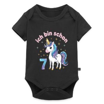 7. Geburtstag Einhorn Mädchen Ich bin schon 7 - Baby Premium Kurzarmbody - Schwarz - Vorne