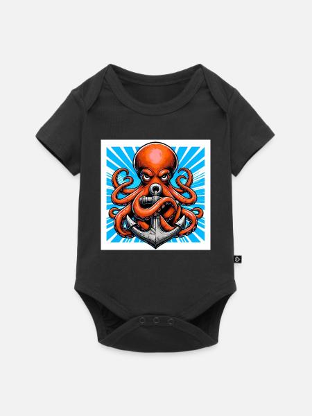 Oktopus umarmt einen Anker - Baby Premium Kurzarmbody - Schwarz