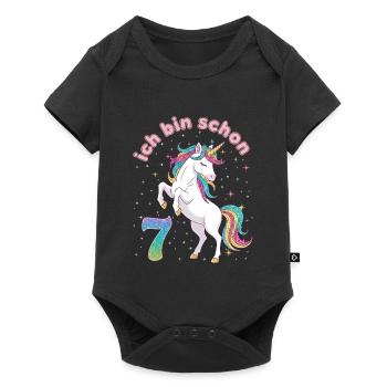 7. Geburtstag Einhorn Mädchen Ich bin schon 7 - Baby Premium Kurzarmbody - Schwarz - Vorne