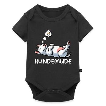 Hundemüde Miniatur Bullterrier Bully Bullterrier - Baby Premium Kurzarmbody - Schwarz - Vorne
