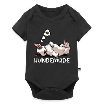 Hundemüde Miniatur Bullterrier Bully Bullterrier - Baby Premium Kurzarmbody - Schwarz - Vorne