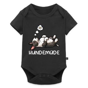 Hundemüde Miniatur Bullterrier Bully Bullterrier - Baby Premium Kurzarmbody - Schwarz - Vorne