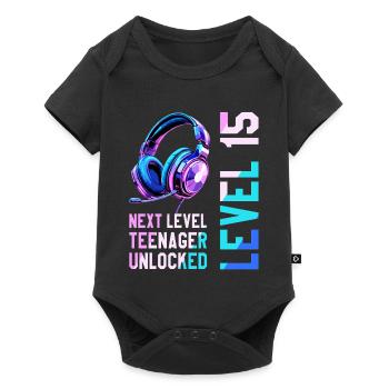 15th Birthday Boy Girl Teenager Level 15 - Baby Premium short-sleeve bodysuit - black - Front