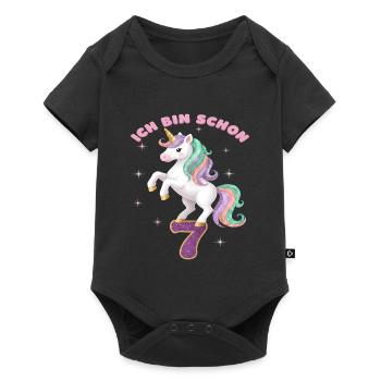 7. Geburtstag Einhorn Mädchen Ich bin schon 7 - Baby Premium Kurzarmbody - Schwarz - Vorne