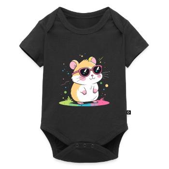 Hamster arcenciel lunettes roses - Body à manches courtes Premium Bébé - noir - Devant