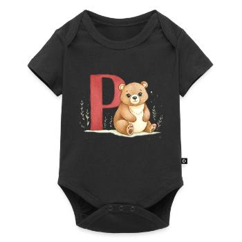 Bear with letter P - Baby Premium short-sleeve bodysuit - black - Front