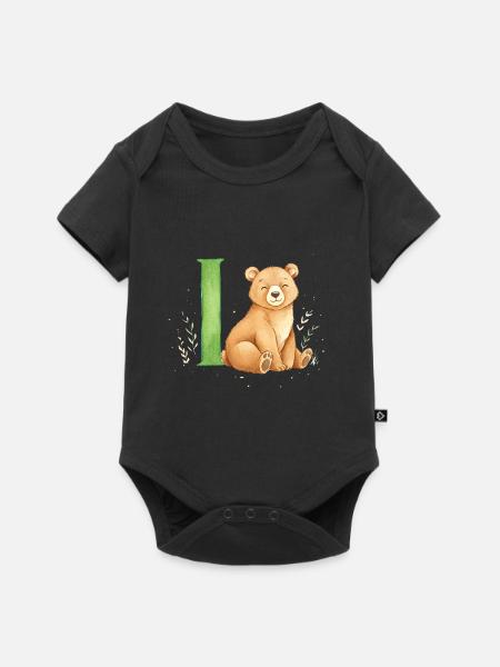 Aquarell Bär mit Buchstabe I - Baby Premium Kurzarmbody - Schwarz