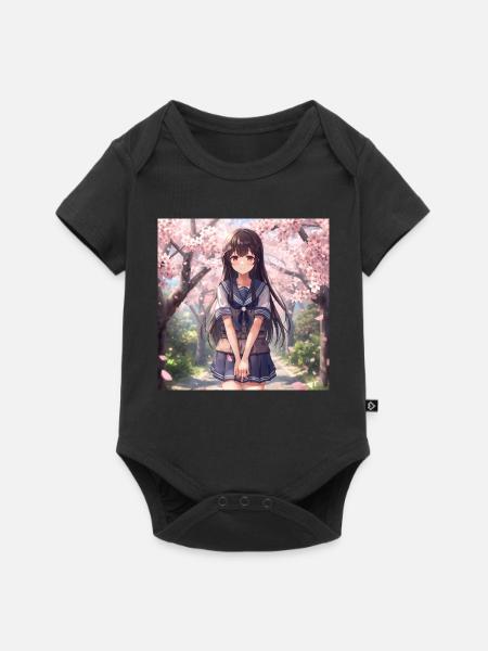 Kirschblüten Schulmädchen - Baby Premium Kurzarmbody - Schwarz