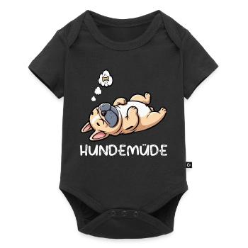 Hundemüde Französische Bulldogge Frenchie Frenchie - Baby Premium Kurzarmbody - Schwarz - Vorne