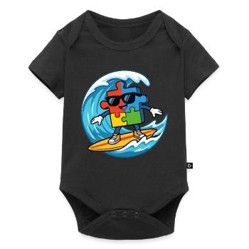 Cool Surfing Puzzle Piece Mascot Summer Beach Art - Baby Premium short-sleeve bodysuit - black - Front