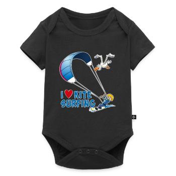 I love kitesurfing - funny cartoon style drawing - Baby Premium short-sleeve bodysuit - black - Front