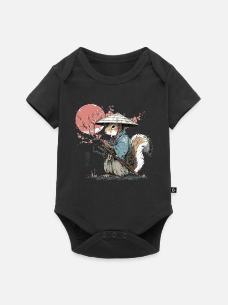 Eichhörnchen-Samurai in Sakura-Roben - Baby Premium Kurzarmbody - Schwarz