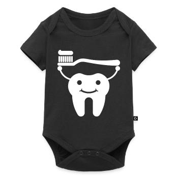 Tooth with toothbrush and toothpaste - Baby Premium short-sleeve bodysuit - black - Front