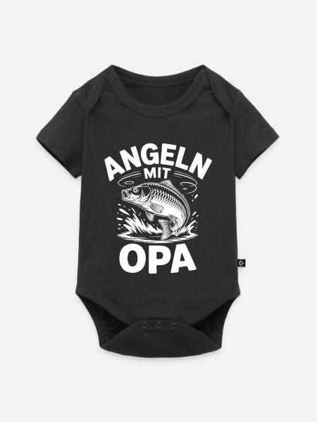 Angeln mit Opa Fischmotiv - Baby Premium Kurzarmbody - Schwarz