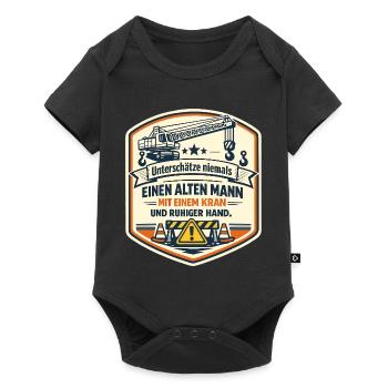 Kranmeister Alter Mann Patch - Baby Premium Kurzarmbody - Schwarz - Vorne