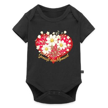 Genieß den Moment Blumenherz - Baby Premium Kurzarmbody - Schwarz - Vorne