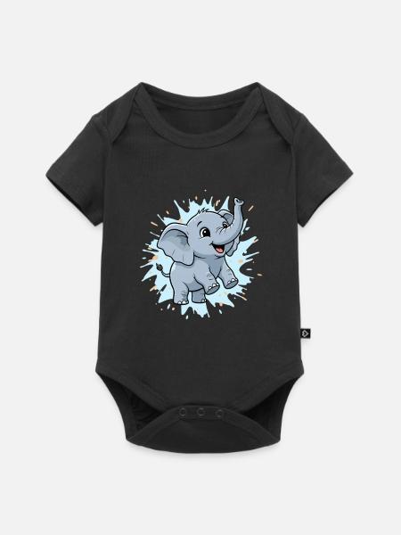 Süßer Elefant mit Farbspritzer - Baby Premium Kurzarmbody - Schwarz