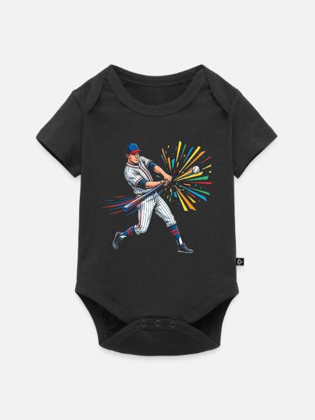 Bunter Baseball Schlagmann Pop Art - Baby Premium Kurzarmbody - Schwarz
