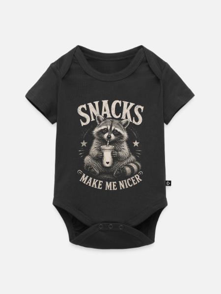 Waschbär, Snacks Make Me Nicer - Baby Premium Kurzarmbody - Schwarz