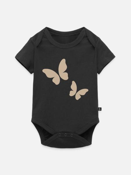 Beige Schmetterling Muster - Baby Premium Kurzarmbody - Schwarz